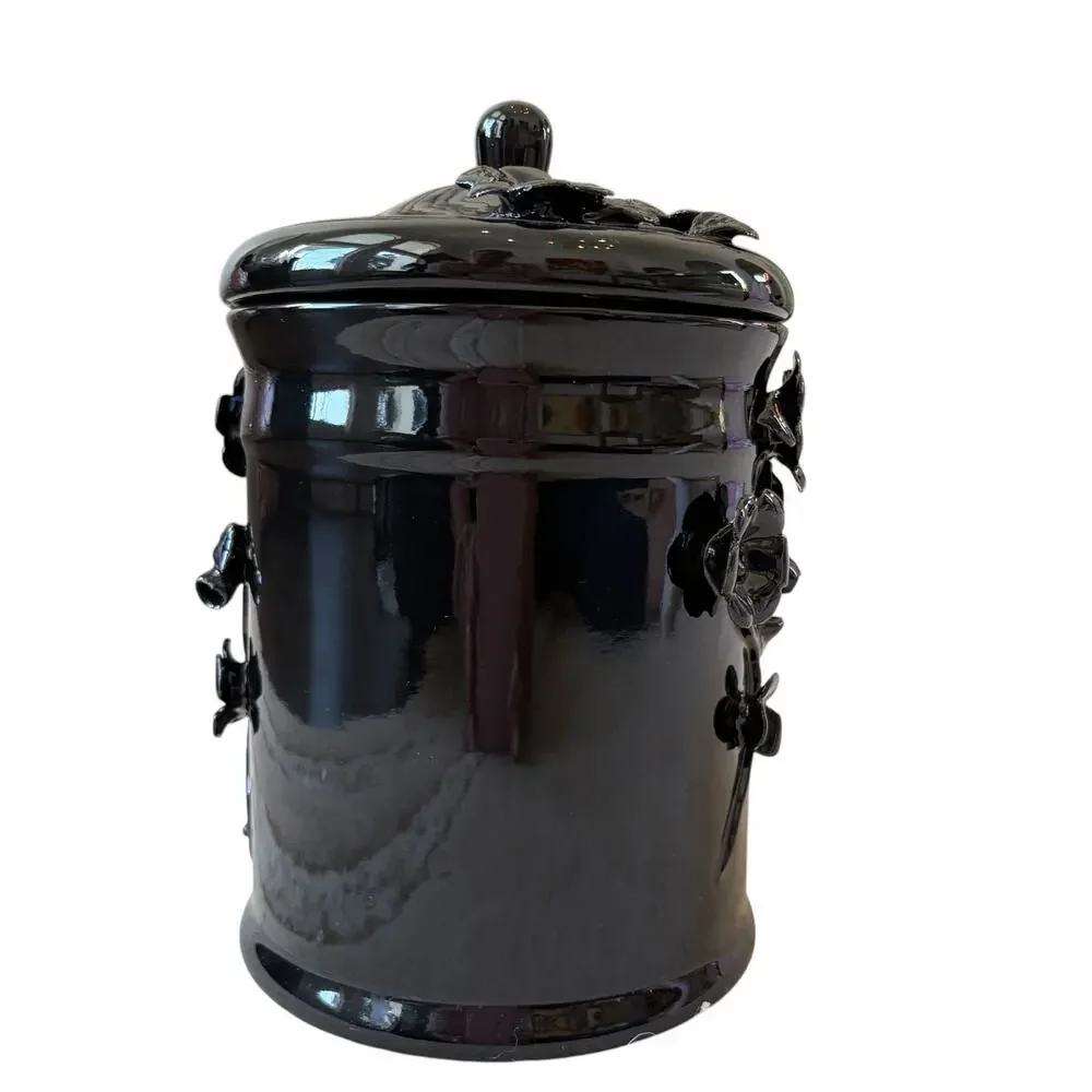 Potters Studio Black 3D Floral Canister w/ Lid 8.5in Halloween Cookie Jar NEW